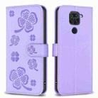 For Xiaomi Redmi Note 9 Four-leaf Embossed Leather Phone Case(Purple) - 1