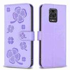 For Xiaomi Redmi Note 9 Pro Max Four-leaf Embossed Leather Phone Case(Purple) - 1