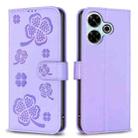 For Xiaomi Poco M6 4G / Redmi 13 4G Four-leaf Embossed Leather Phone Case(Purple) - 1