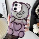 For iPhone 11 Bear Shape Electroplated TPU Phone Case with Gradient Glitter Paper(Purple) - 1