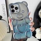 For iPhone 12 Pro Bear Shape Electroplated TPU Phone Case with Gradient Glitter Paper(Blue) - 1