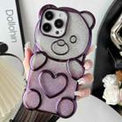 For iPhone 12 Pro Bear Shape Electroplated TPU Phone Case with Gradient Glitter Paper(Purple) - 1
