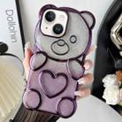 For iPhone 13 Bear Shape Electroplated TPU Phone Case with Gradient Glitter Paper(Purple) - 1