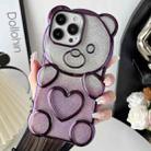 For iPhone 13 Pro Bear Shape Electroplated TPU Phone Case with Gradient Glitter Paper(Purple) - 1