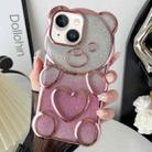 For iPhone 14 Bear Shape Electroplated TPU Phone Case with Gradient Glitter Paper(Pink) - 1