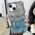 For iPhone 14 Bear Shape Electroplated TPU Phone Case with Gradient Glitter Paper(Blue) - 1