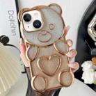 For iPhone 14 Bear Shape Electroplated TPU Phone Case with Gradient Glitter Paper(Gold) - 1