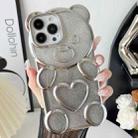 For iPhone 14 Pro Bear Shape Electroplated TPU Phone Case with Gradient Glitter Paper(Silver) - 1