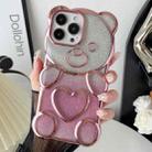 For iPhone 14 Pro Bear Shape Electroplated TPU Phone Case with Gradient Glitter Paper(Pink) - 1