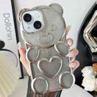 For iPhone 15 Bear Shape Electroplated TPU Phone Case with Gradient Glitter Paper(Silver) - 1
