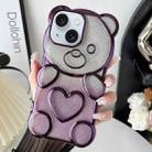 For iPhone 15 Bear Shape Electroplated TPU Phone Case with Gradient Glitter Paper(Purple) - 1