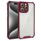 For iPhone 15 Pro Max Shockproof Acrylic Phone Case with Lens Glass Film(Wine Red) - 1