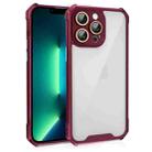 For iPhone 13 Pro Max Shockproof Acrylic Phone Case with Lens Glass Film(Wine Red) - 1