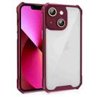 For iPhone 13 Shockproof Acrylic Phone Case with Lens Glass Film(Wine Red) - 1