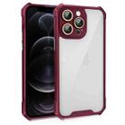 For iPhone 12 Pro Shockproof Acrylic Phone Case with Lens Glass Film(Wine Red) - 1