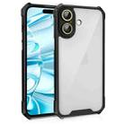 For iPhone 16 Plus Shockproof Acrylic Phone Case with Lens Glass Film(Black) - 1