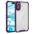 For iPhone 16 Shockproof Acrylic Phone Case with Lens Glass Film(Purple) - 1