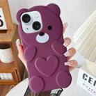 For iPhone 15 Bear Shape Oil-sprayed TPU Phone Case(Dark Purple) - 1
