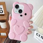 For iPhone 15 Bear Shape Oil-sprayed TPU Phone Case(Pink) - 1