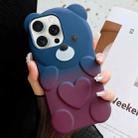 For iPhone 15 Pro Bear Shape Oil-sprayed Gradient TPU Phone Case(Blue Purple) - 1