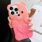 For iPhone 15 Pro Bear Shape Oil-sprayed Gradient TPU Phone Case(Pink Rose Red) - 1