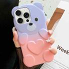 For iPhone 15 Pro Bear Shape Oil-sprayed Gradient TPU Phone Case(Purple Pink) - 1