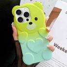 For iPhone 15 Pro Bear Shape Oil-sprayed Gradient TPU Phone Case(Green Cyan-blue) - 1