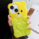 For iPhone 15 Bear Shape Oil-sprayed Gradient TPU Phone Case(Yellow Green) - 1