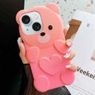For iPhone 15 Bear Shape Oil-sprayed Gradient TPU Phone Case(Pink Rose Red) - 1