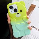 For iPhone 15 Bear Shape Oil-sprayed Gradient TPU Phone Case(Green Cyan-blue) - 1