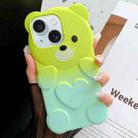 For iPhone 14 Bear Shape Oil-sprayed Gradient TPU Phone Case(Green Cyan-blue) - 1