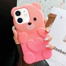 For iPhone 12 Bear Shape Oil-sprayed Gradient TPU Phone Case(Pink Rose Red) - 1