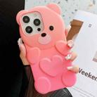 For iPhone 12 Pro Bear Shape Oil-sprayed Gradient TPU Phone Case(Pink Rose Red) - 1