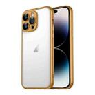 For iPhone 14 Pro Macaron PC Phone Pure Border Frame with Lens Glass Film(Gold) - 1