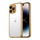 For iPhone 14 Pro Max Macaron PC Phone Pure Border Frame with Lens Glass Film(Gold) - 1