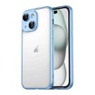 For iPhone 15 Plus Macaron PC Phone Pure Border Frame with Lens Glass Film(Blue) - 1