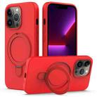 For iPhone 12 Pro Max MagSafe Magnetic Liquid Silicone Phone Case with Ring Holder(Red) - 1