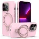 For iPhone 12 Pro Max MagSafe Magnetic Liquid Silicone Phone Case with Ring Holder(Grey Pink) - 1