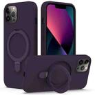 For iPhone 12 Pro MagSafe Magnetic Liquid Silicone Phone Case with Ring Holder(Purple) - 1