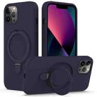 For iPhone 12 Pro MagSafe Magnetic Liquid Silicone Phone Case with Ring Holder(Midnight Blue) - 1