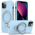 For iPhone 12 Pro MagSafe Magnetic Liquid Silicone Phone Case with Ring Holder(Sky Blue) - 1