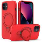 For iPhone 12 MagSafe Magnetic Liquid Silicone Phone Case with Ring Holder(Red) - 1