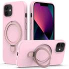 For iPhone 12 MagSafe Magnetic Liquid Silicone Phone Case with Ring Holder(Grey Pink) - 1