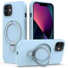 For iPhone 12 MagSafe Magnetic Liquid Silicone Phone Case with Ring Holder(Sky Blue) - 1