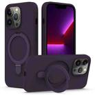 For iPhone 13 Pro Max MagSafe Magnetic Liquid Silicone Phone Case with Ring Holder(Purple) - 1