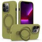 For iPhone 13 Pro Max MagSafe Magnetic Liquid Silicone Phone Case with Ring Holder(Willow Green) - 1