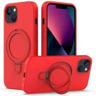 For iPhone 13 Liquid Silicone MagSafe Magnetic Phone Case with Ring Holder(Red) - 1