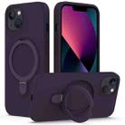 For iPhone 13 Liquid Silicone MagSafe Magnetic Phone Case with Ring Holder(Purple) - 1