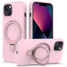 For iPhone 15 MagSafe Magnetic Liquid Silicone Phone Case with Ring Holder(Grey Pink) - 1