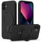 For iPhone 11 MagSafe Magnetic Liquid Silicone Phone Case with Ring Holder(Black) - 1